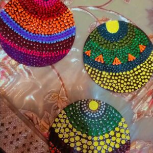 Mandala Dot-Painted Coaster Set (Set of 5) – Vibrant Home Décor | Heat & Water Resistant