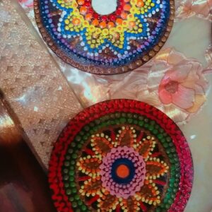 Mandala Dot-Painted Coaster Set (Set of 5) – Vibrant Home Décor | Heat & Water Resistant