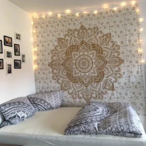 Fabric Mandala Wall Hanging – Golden Bloom Tapestry