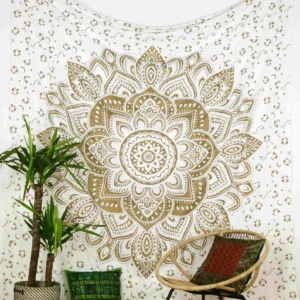 Fabric Mandala Wall Hanging – Golden Bloom Tapestry