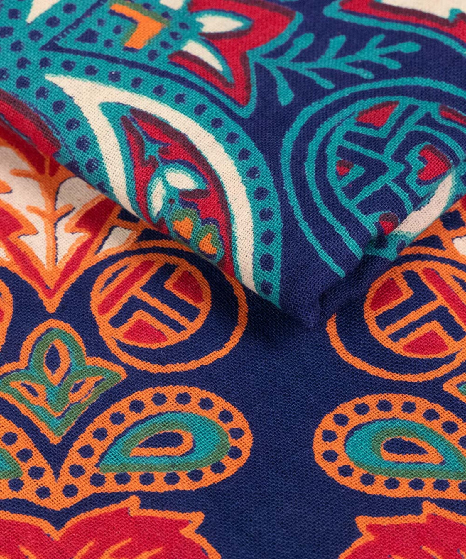 Fabric Mandala Wall Hanging – Blue & Orange Bohemian Cotton Tapestry | Mystic Mandala Studio - Image 5