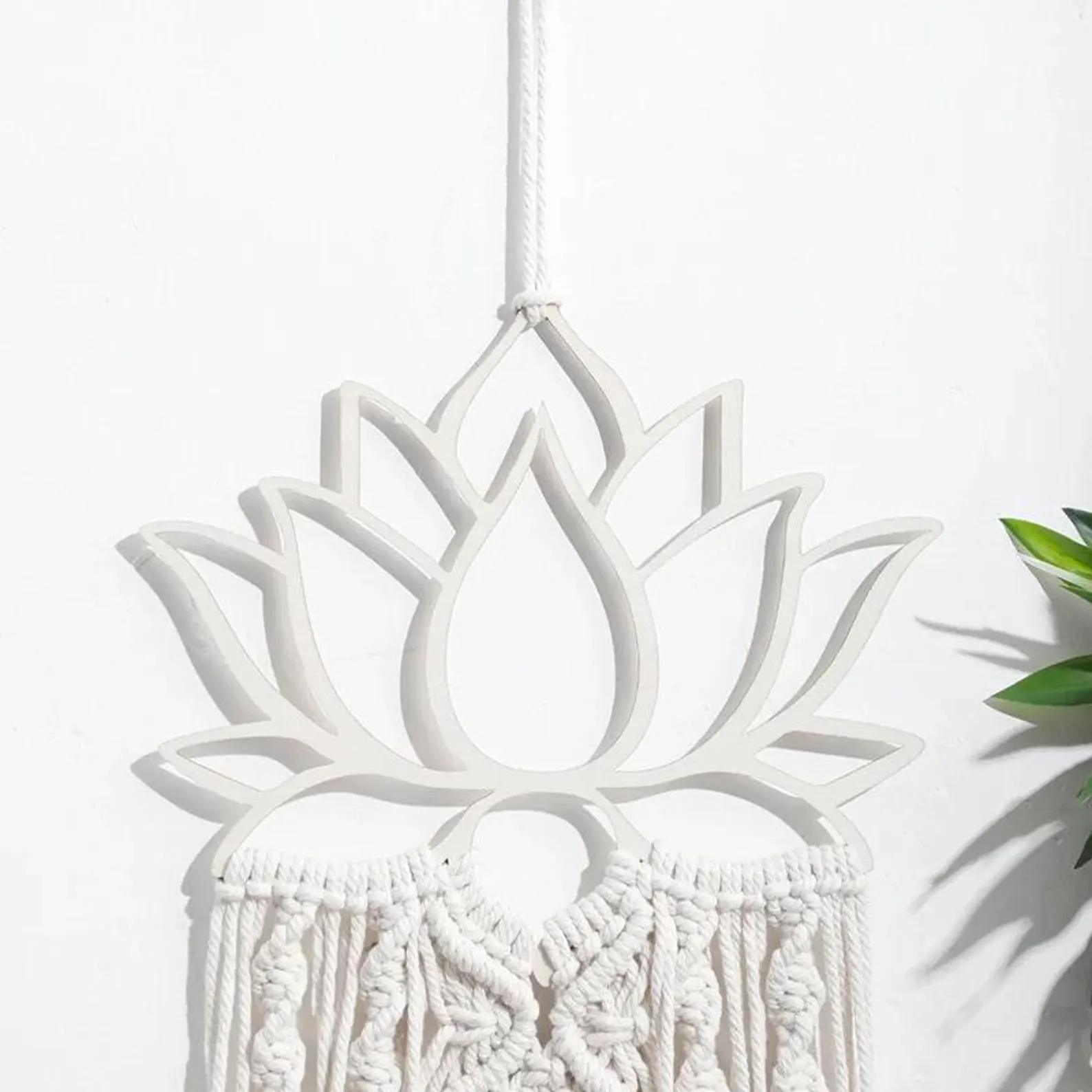 Handcrafted Lotus Macramé Mandala Wall Hanging – Boho Cotton Decor with Tassels & Wooden Beads - Image 3