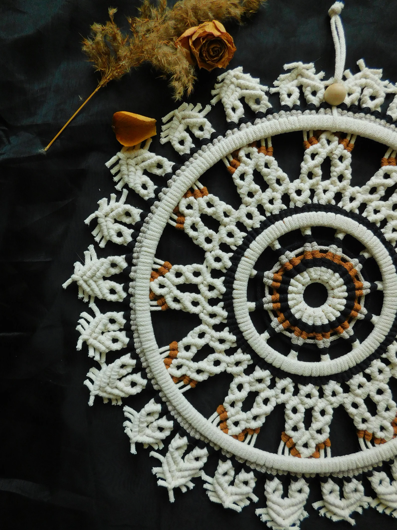 Handwoven Dual-Tone Macramé Mandala Wall Hanging – Boho Round Decor - Image 2