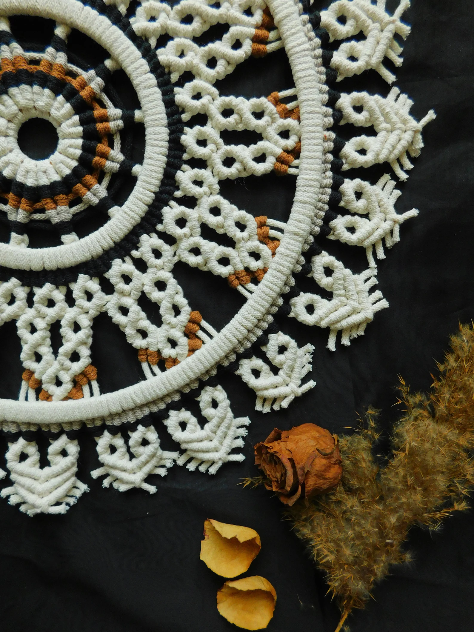 Handwoven Dual-Tone Macramé Mandala Wall Hanging – Boho Round Decor - Image 4