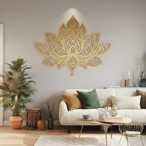 Golden Lotus Aura Wooden Mandala Wall Hanging