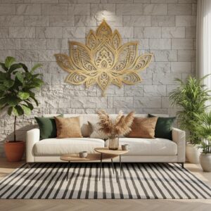 Golden Lotus Aura Wooden Mandala Wall Hanging